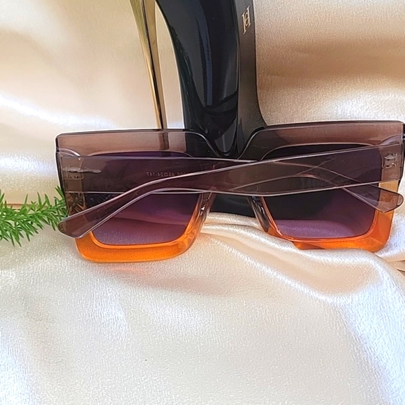 Ombre Sunglasses Square Frame Beautiful Sunglasses Radiant Brown and Orange - Picture 8 of 9